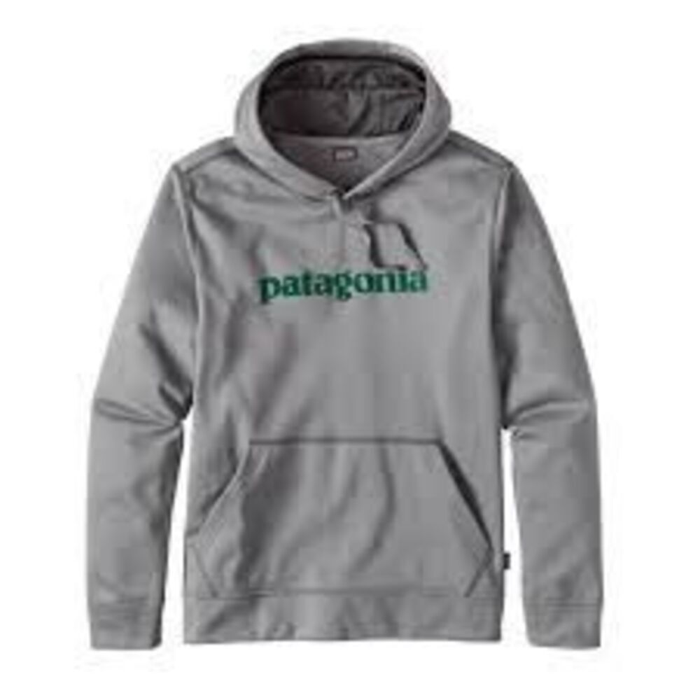 PATAGONIA Text Logo PolycyclevHoody Sz L Feather Gray